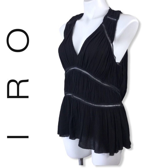 IRO Luce Romantic Ruched Grecian Peplum Tunic Crochet Sleeveless Blouse Top XS - Picture 4 of 16